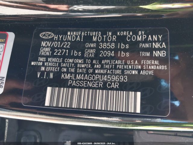 KMHLM4AG0PU459693 Hyundai ELANTRA SEL