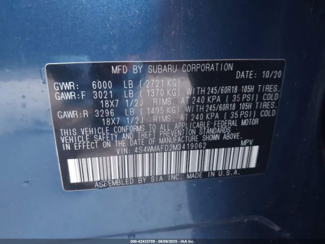 2021 SUBARU ASCENT 4S4WMAFD2M3419062 Photo 8