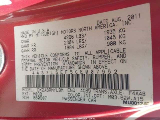 2012 MITSUBISHI ECLIPSE SPYDER 4A37L5EF5CE007952 Photo 8