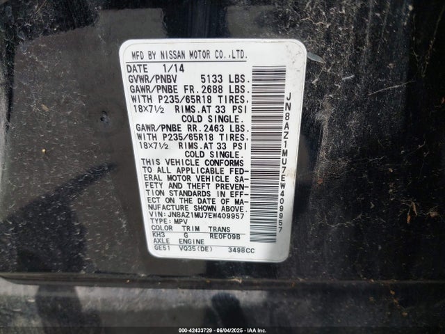 JN8AZ1MU7EW409957 Nissan Murano Le/s/sl/sv