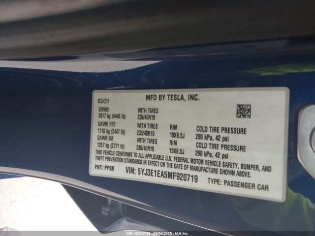 5YJ3E1EA5MF920719 Tesla MODEL 3