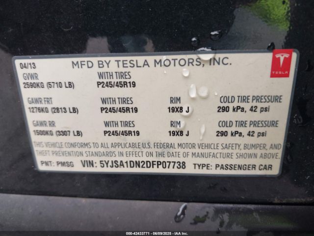 2013 TESLA MODEL S 5YJSA1DN2DFP07738 Photo 8