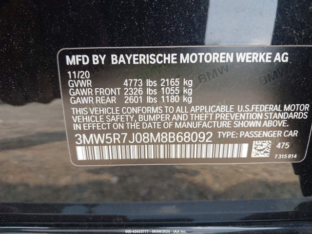 3MW5R7J08M8B68092 BMW 330I
