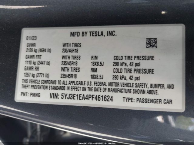5YJ3E1EA4PF461624 Tesla 2023
