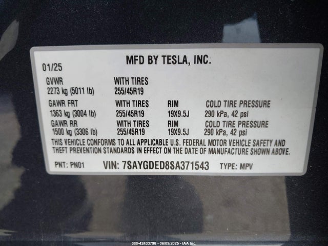 2025 TESLA MODEL Y 7SAYGDED8SA371543 Photo 8