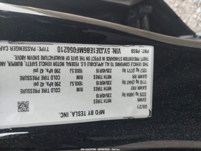 2021 TESLA MODEL 3 5YJ3E1EB6MF056210 Photo 8