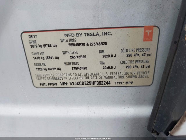 2017 TESLA MODEL X 5YJXCDE25HF052244 Photo 8