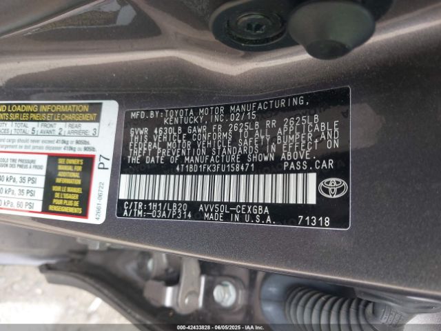 4T1BD1FK3FU158471 Toyota Camry Hybrid Xle