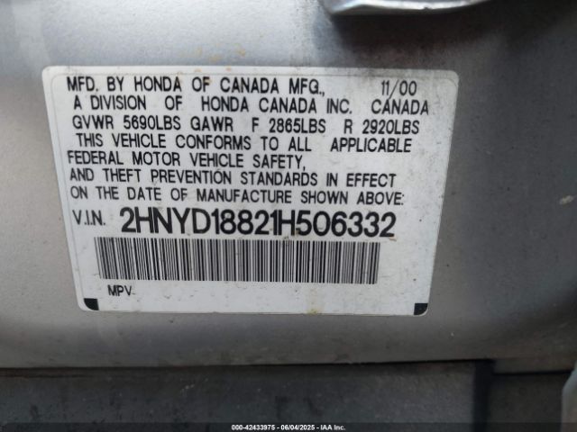 2001 ACURA MDX 2HNYD18821H506332 Photo 8