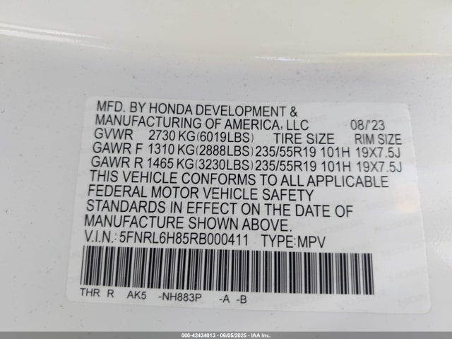 5FNRL6H85RB000411 Honda j35y7