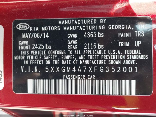 5XXGM4A7XFG352001 KIA Optima Lx