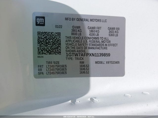 1GTW7AFPXN1139859 GMC Savana Cargo Rwd 2500 Regular Wheelbase Work Van