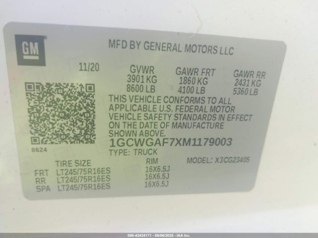 1GCWGAF7XM1179003 Chevrolet Express Cargo Rwd 2500 Regular Wheelbase Wt