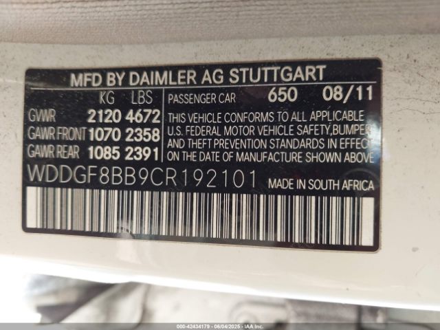 2012 MERCEDES-BENZ C 300 WDDGF8BB9CR192101 Photo 8