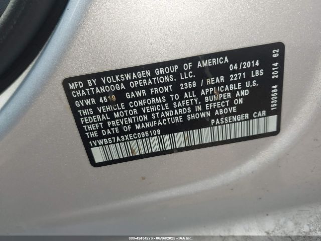 2014 VOLKSWAGEN PASSAT 1VWBS7A3XEC095108 Photo 8