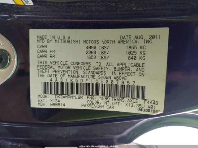 2012 MITSUBISHI ECLIPSE 4A31K5DF1CE007957 Photo 8