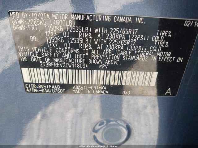 2T3RFREV3EW148094 Toyota Rav4 Xle