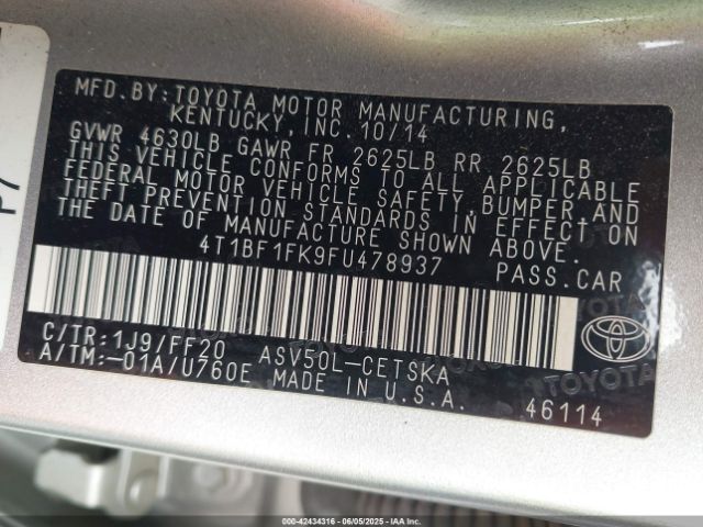 4T1BF1FK9FU478937 Toyota 2ar-fe
