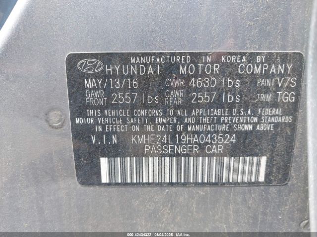 KMHE24L19HA043524 Hyundai Sonata Hybrid Se