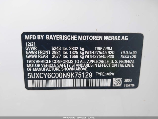 5UXCY6C00N9K75129 BMW X6