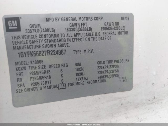 2007 CADILLAC ESCALADE ESV 1GYFK66827R224987 Photo 8