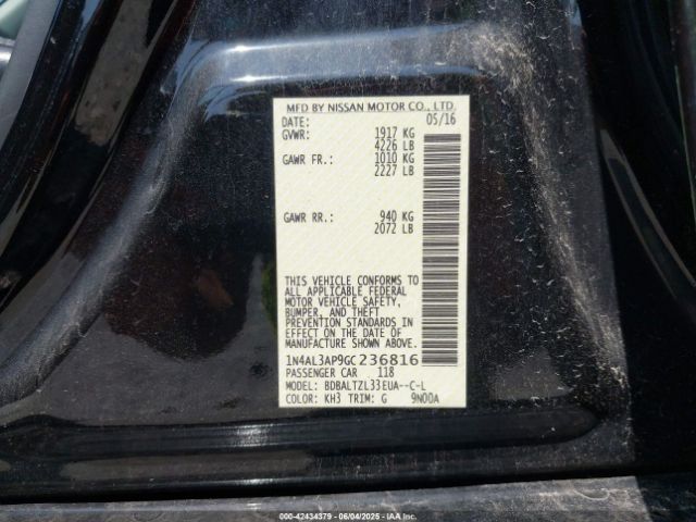 1N4AL3AP9GC236816 Nissan Altima 2.5 Sl