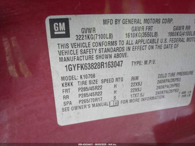 2008 CADILLAC ESCALADE 1GYFK63828R163047 Photo 8