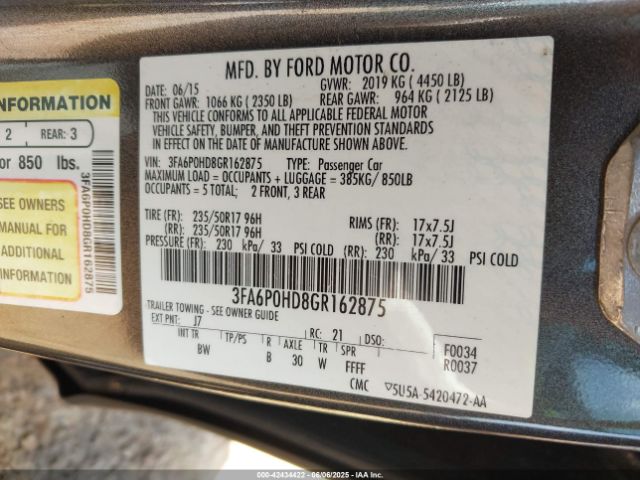 2016 FORD FUSION 3FA6P0HD8GR162875 Photo 8