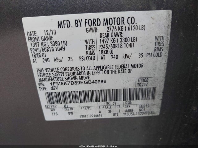 Ford EXPLORER XLT 2014 1FM5K7D89EGB40986 Image 9