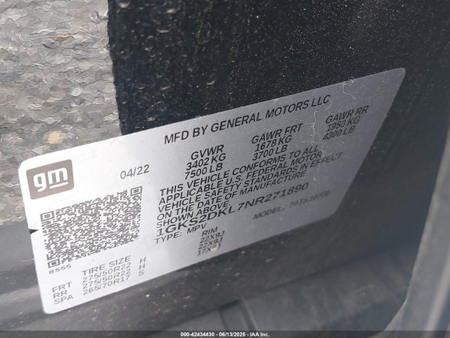 1GKS2DKL7NR271890 GMC l87 - di dfm, alum, gen 5