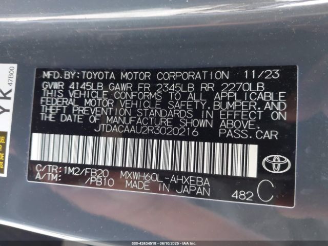 JTDACAAU2R3020216 Toyota Prius Le