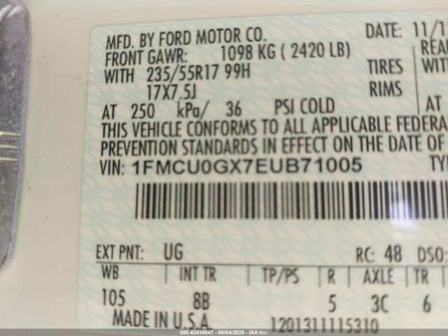 1FMCU0GX7EUB71005 Ford ESCAPE SE