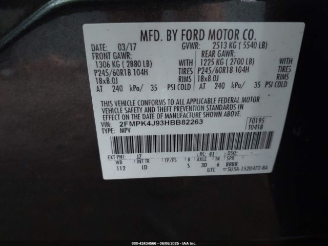 2FMPK4J93HBB82263 Ford EDGE SEL
