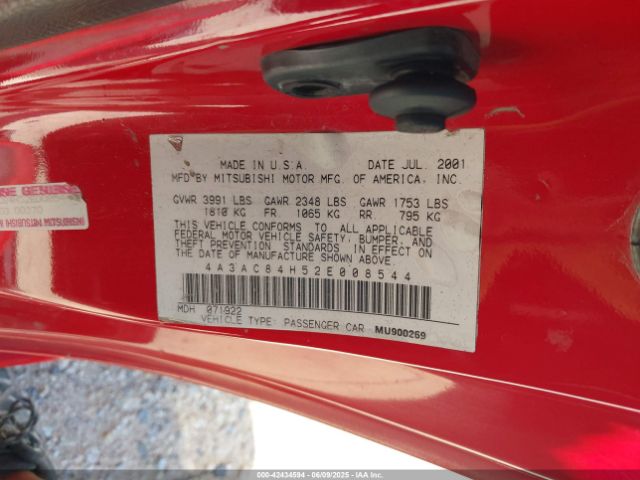 2002 MITSUBISHI ECLIPSE 4A3AC84H52E008544 Photo 8