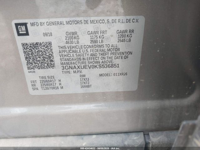 2019 CHEVROLET EQUINOX 3GNAXUEV0KS536851 Photo 8
