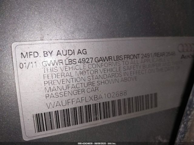 2011 AUDI A4 WAUFFAFLXBA102688 Photo 8