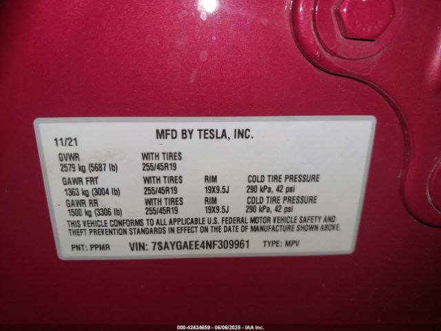 2022 TESLA MODEL Y 7SAYGAEE4NF309961 Photo 8