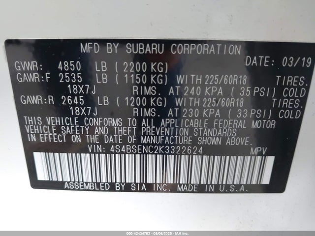 4S4BSENC2K3322624 Subaru na u4