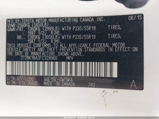2T2BK1BA3FC328960 Lexus 2gr-fe