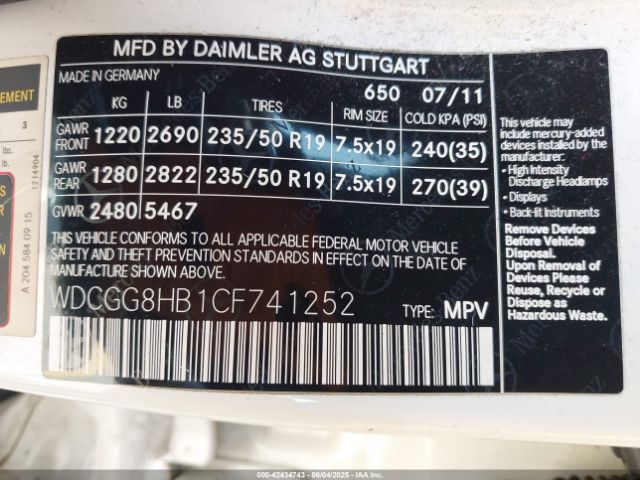 2012 MERCEDES-BENZ GLK 350 WDCGG8HB1CF741252 Photo 8