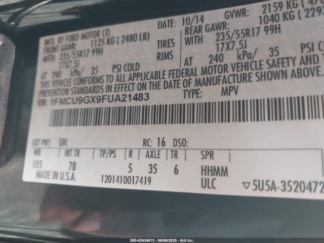 1FMCU9GX9FUA21483 Ford ESCAPE SE