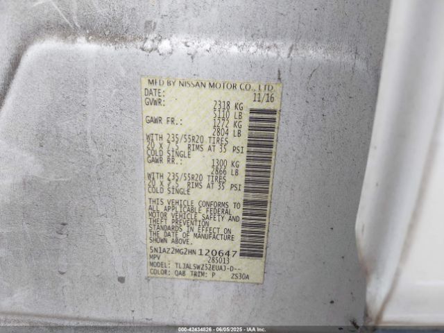 5N1AZ2MG2HN120647 Nissan Murano Platinum