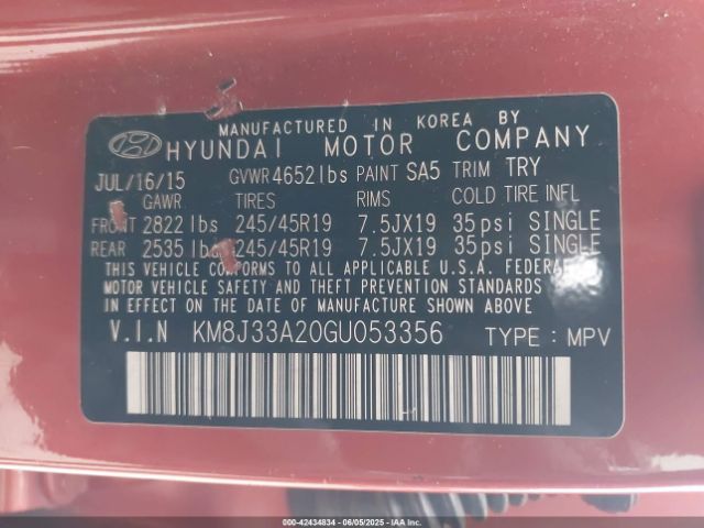 2016 HYUNDAI TUCSON KM8J33A20GU053356 Photo 8