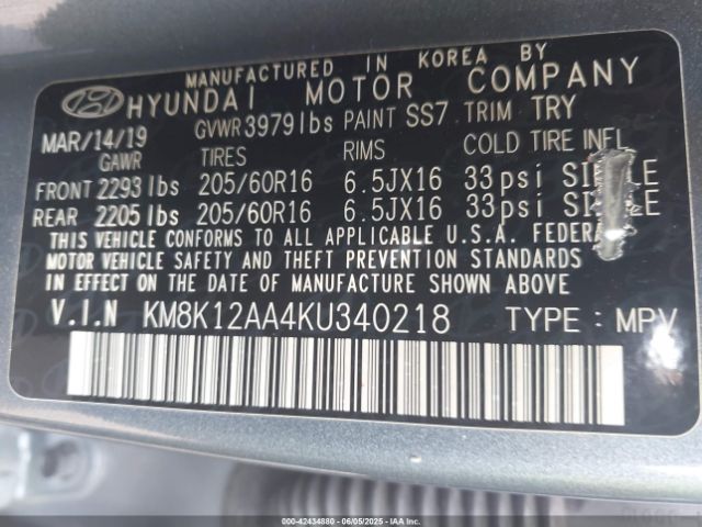 2019 HYUNDAI KONA KM8K12AA4KU340218 Photo 8