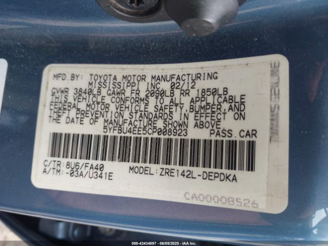 2012 TOYOTA COROLLA 5YFBU4EE5CP008923 Photo 8