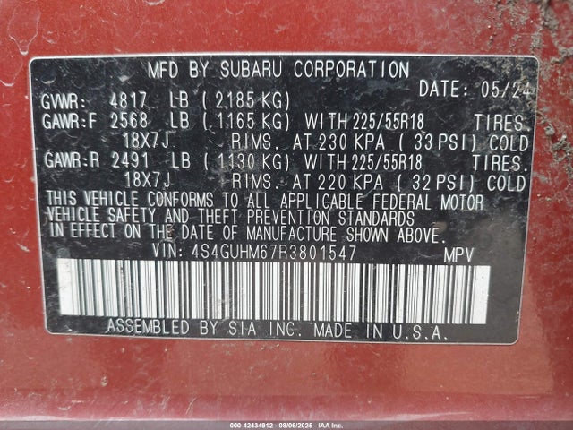 4S4GUHM67R3801547 Subaru na