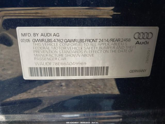 2006 AUDI A4 WAUDF78E66A049969 Photo 8