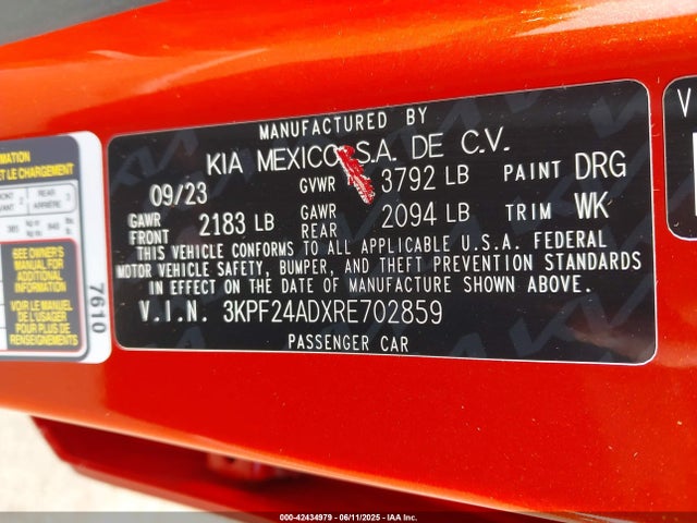3KPF24ADXRE702859 KIA mpi nu