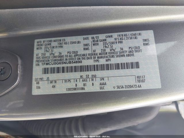 2022 FORD ESCAPE 1FMCU0G65NUB54890 Photo 8