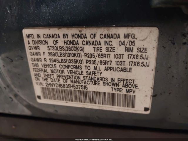 2005 ACURA MDX 2HNYD18835H537515 Photo 8